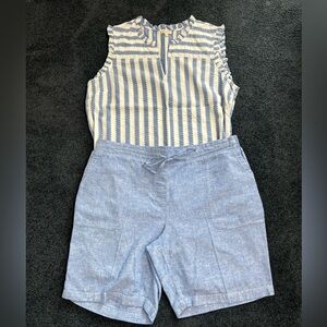 Talbot Linen Shorts and matching Linen Blue and White Striped Sleeveless Top